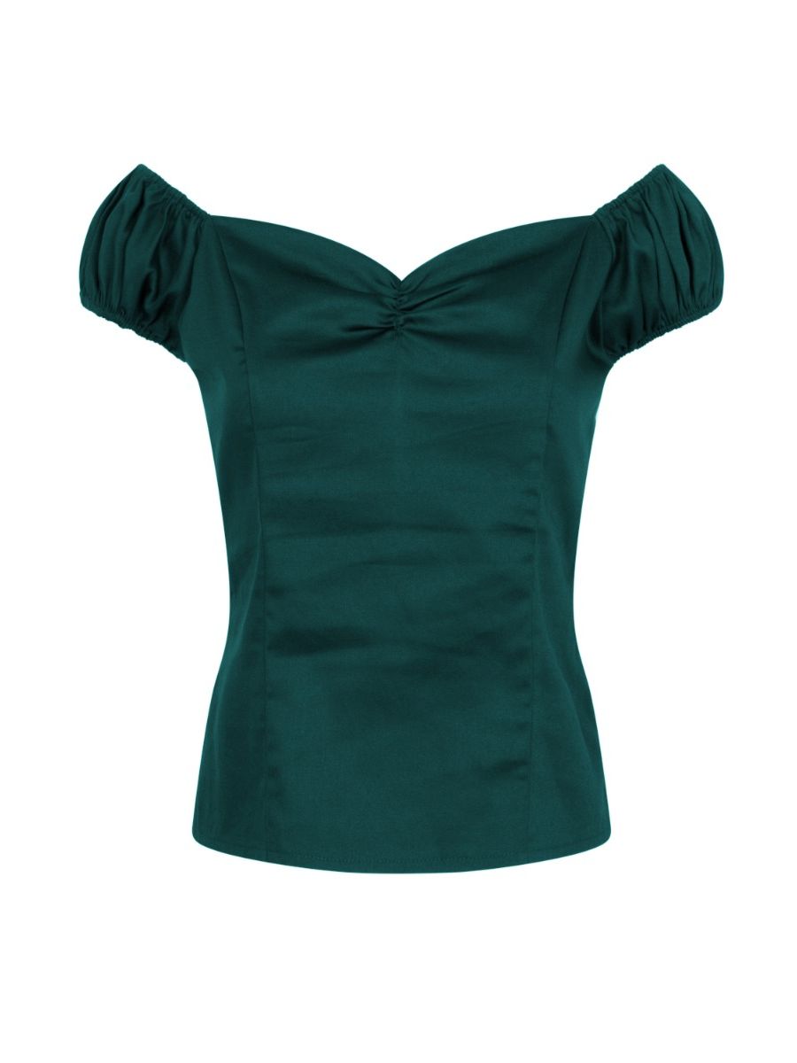 Banned Retro Winnie Off Shoulder Vintage Top Forest Green