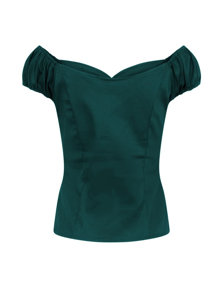 Banned Retro Winnie Off Shoulder Vintage Top Forest Green