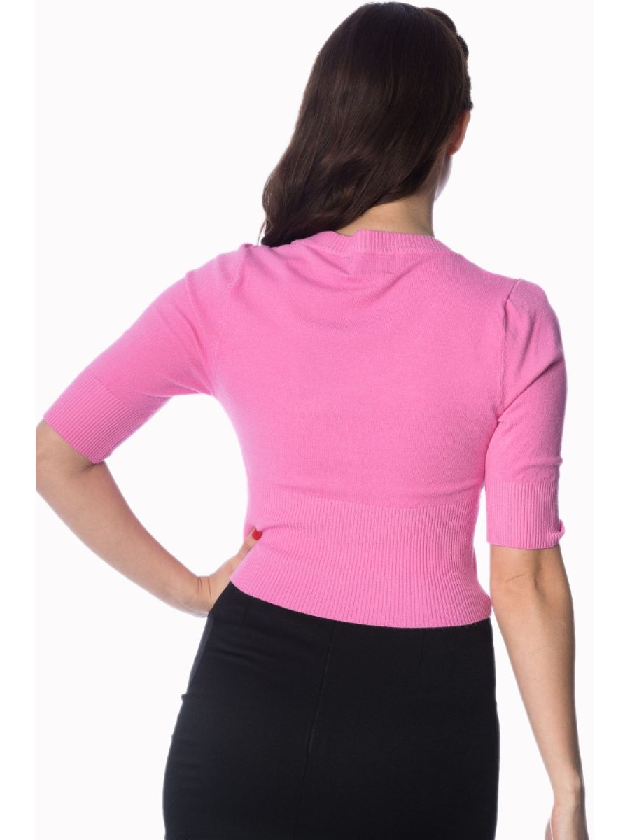 Banned Retro 1950's Overload V-Neck Cropped Vintage Cardigan Pink