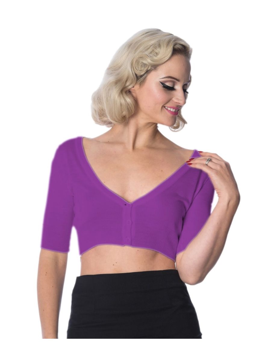 Banned Retro 1950's Bobby Basic Cropped Vintage Cardigan Lavender 