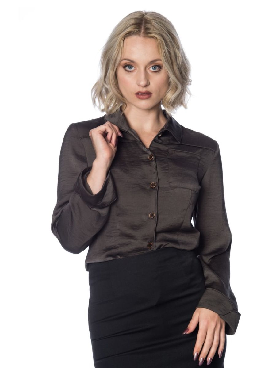 Banned Retro 1950's Toni Vintage Satin Look Blouse Grey