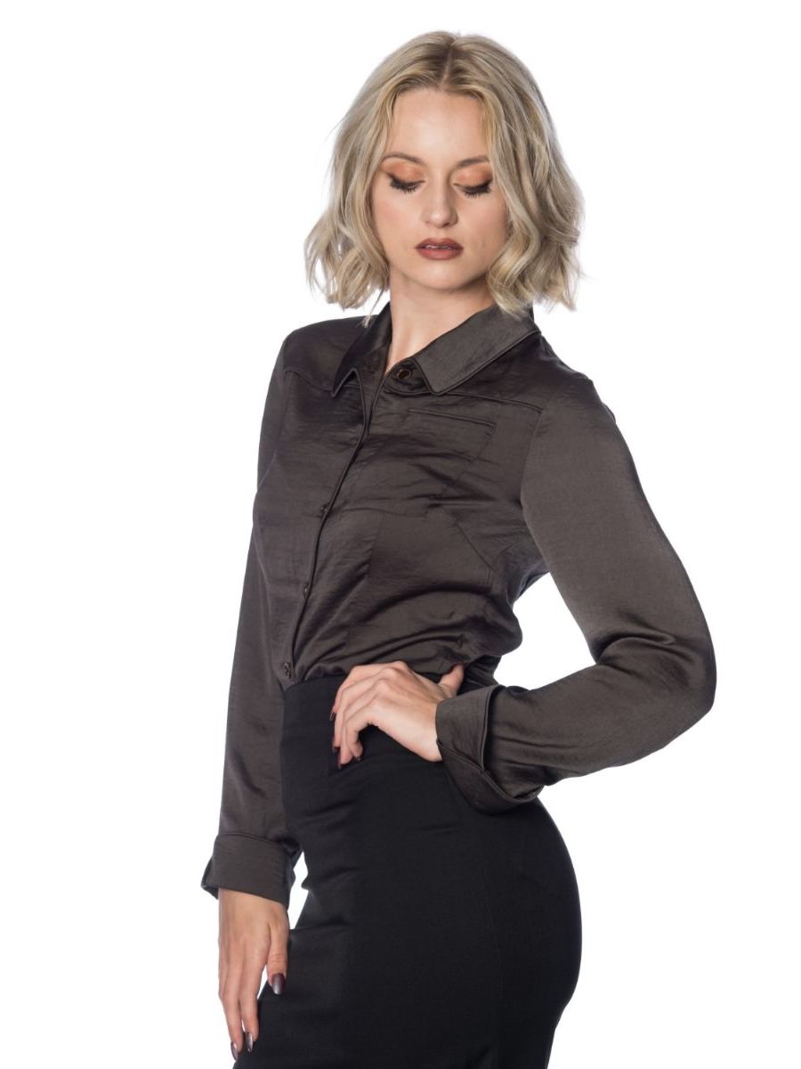Banned Retro 1950's Toni Vintage Satin Look Blouse Grey
