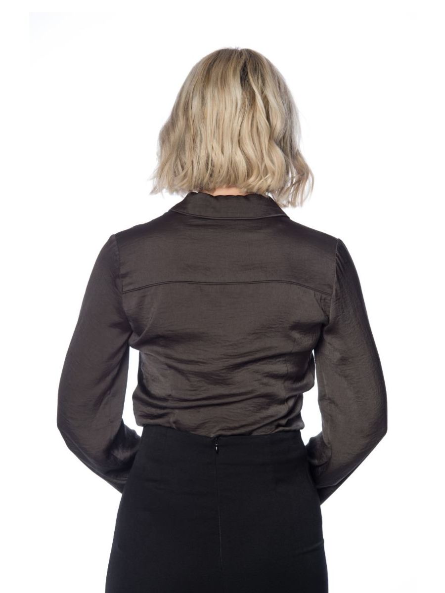 Banned Retro 1950's Toni Vintage Satin Look Blouse Grey