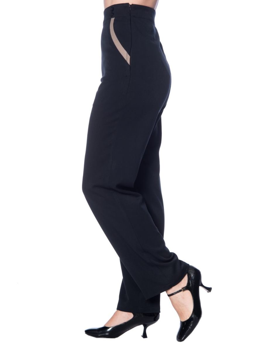 Banned Retro 1950's Contrast Trim High Waist Vintage Wide Leg Trouser Black