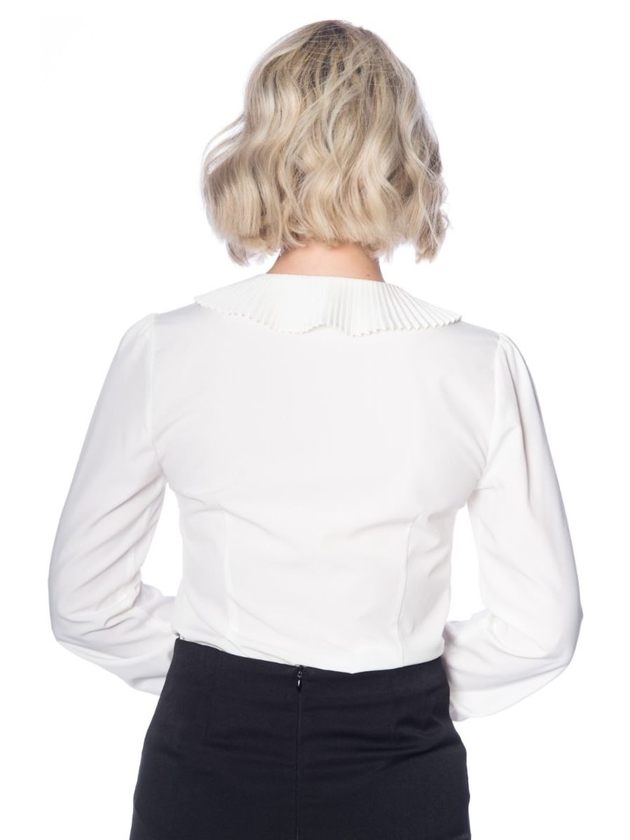 Banned Retro 1950's Creative Cat Vintage Pleated Peter Pan Collar Blouse White
