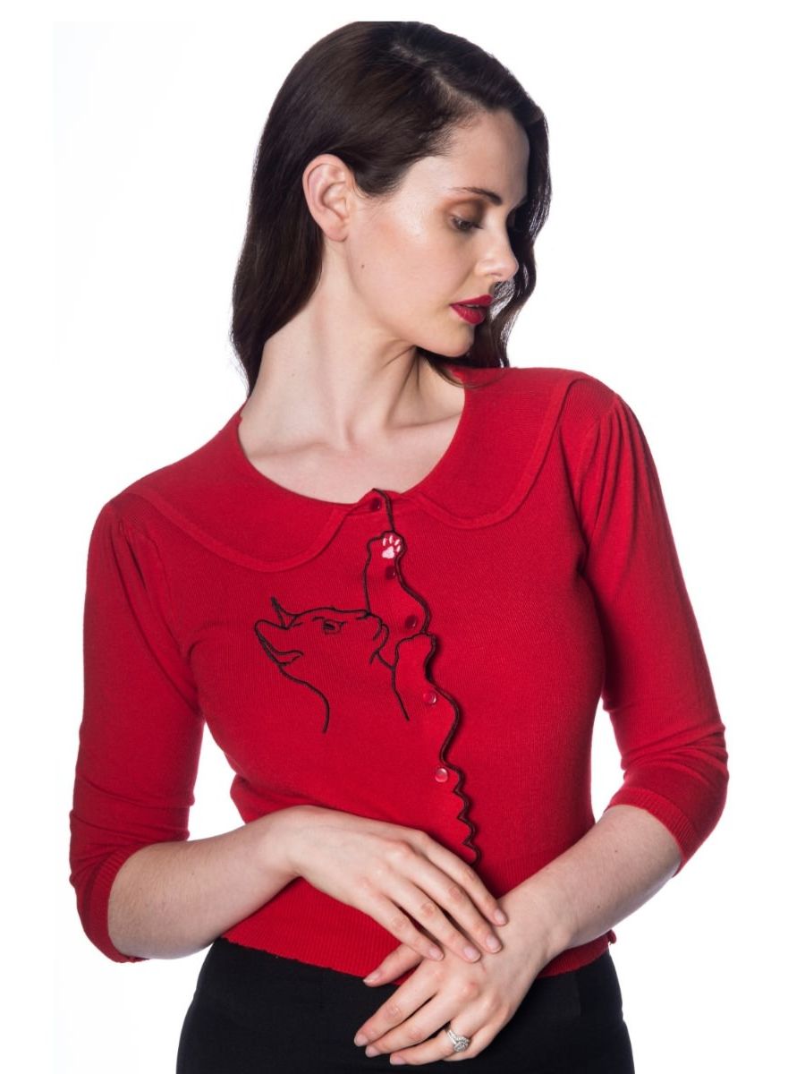 Banned Retro 1950's Cat Scallop Collar Vintage Cardigan Red