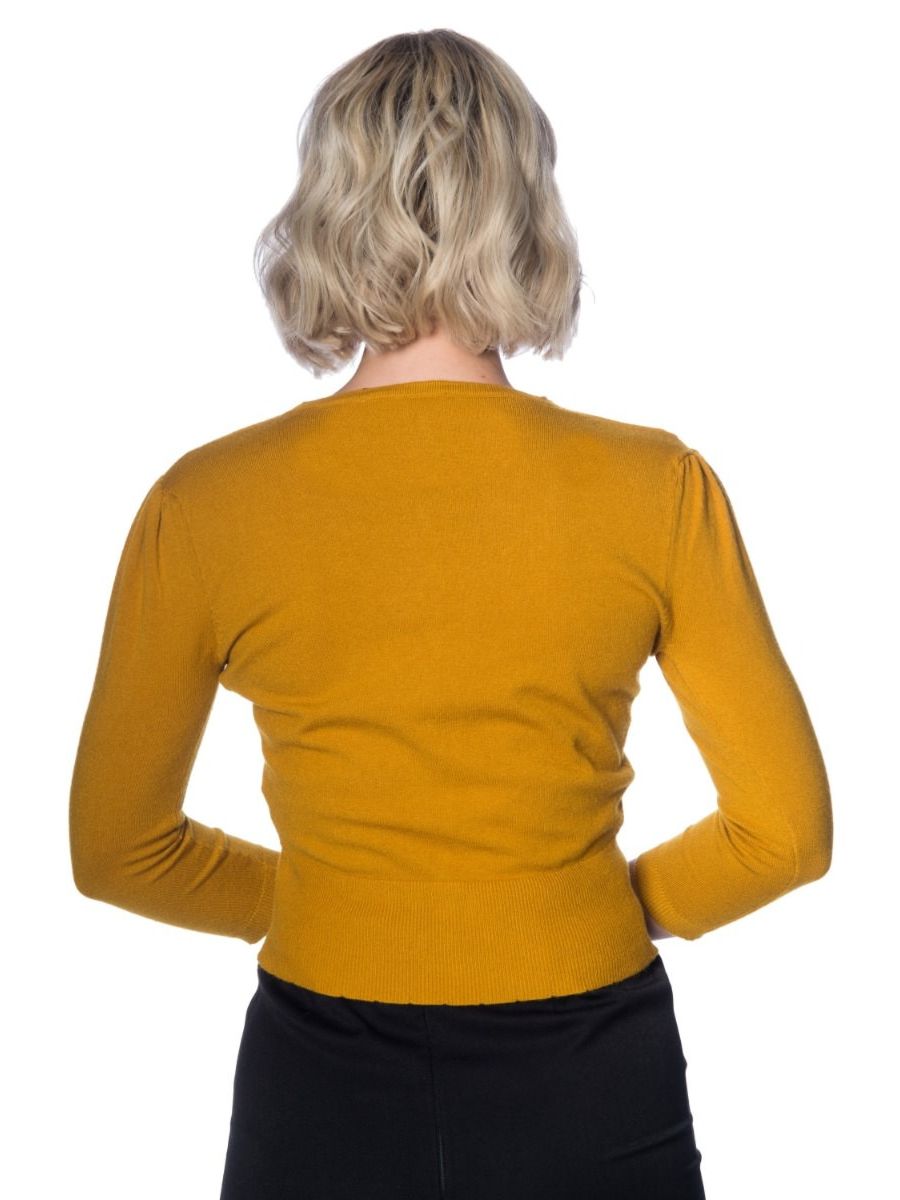 Banned Retro 1950's Cat Scallop Collar Vintage Cardigan Mustard Yellow