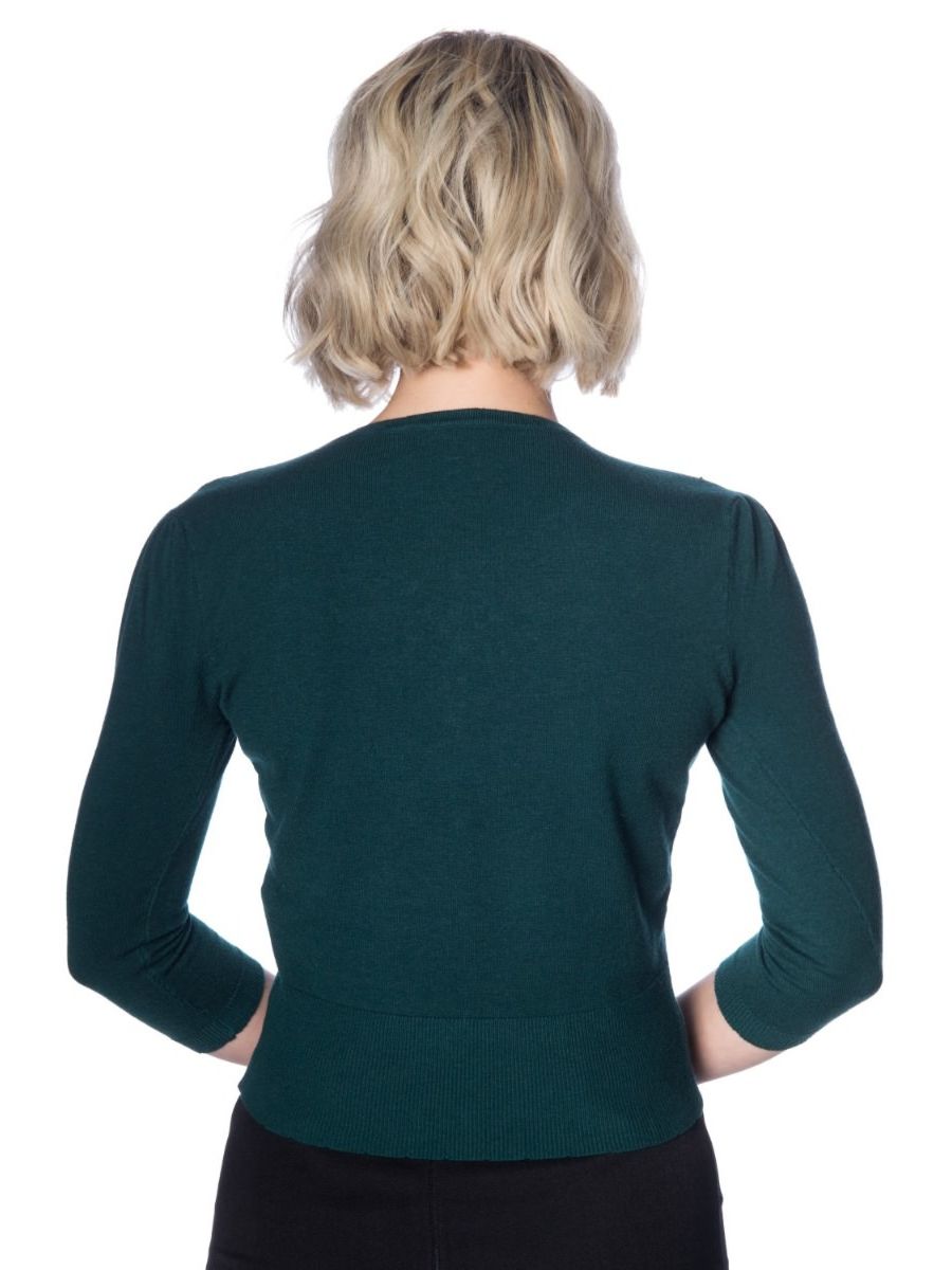 Banned Retro 1950's Cat Scallop Collar Vintage Cardigan Dark Green