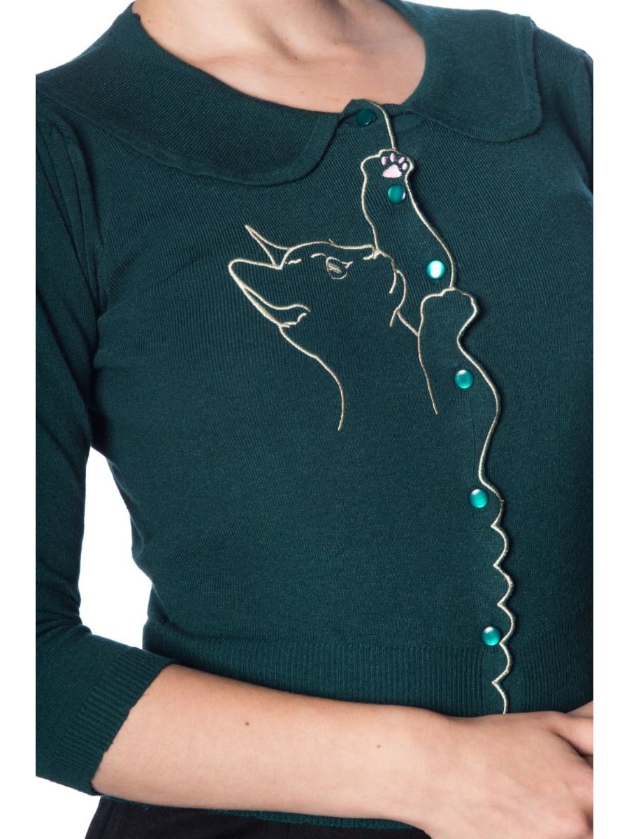 Banned Retro 1950's Cat Scallop Collar Vintage Cardigan Dark Green