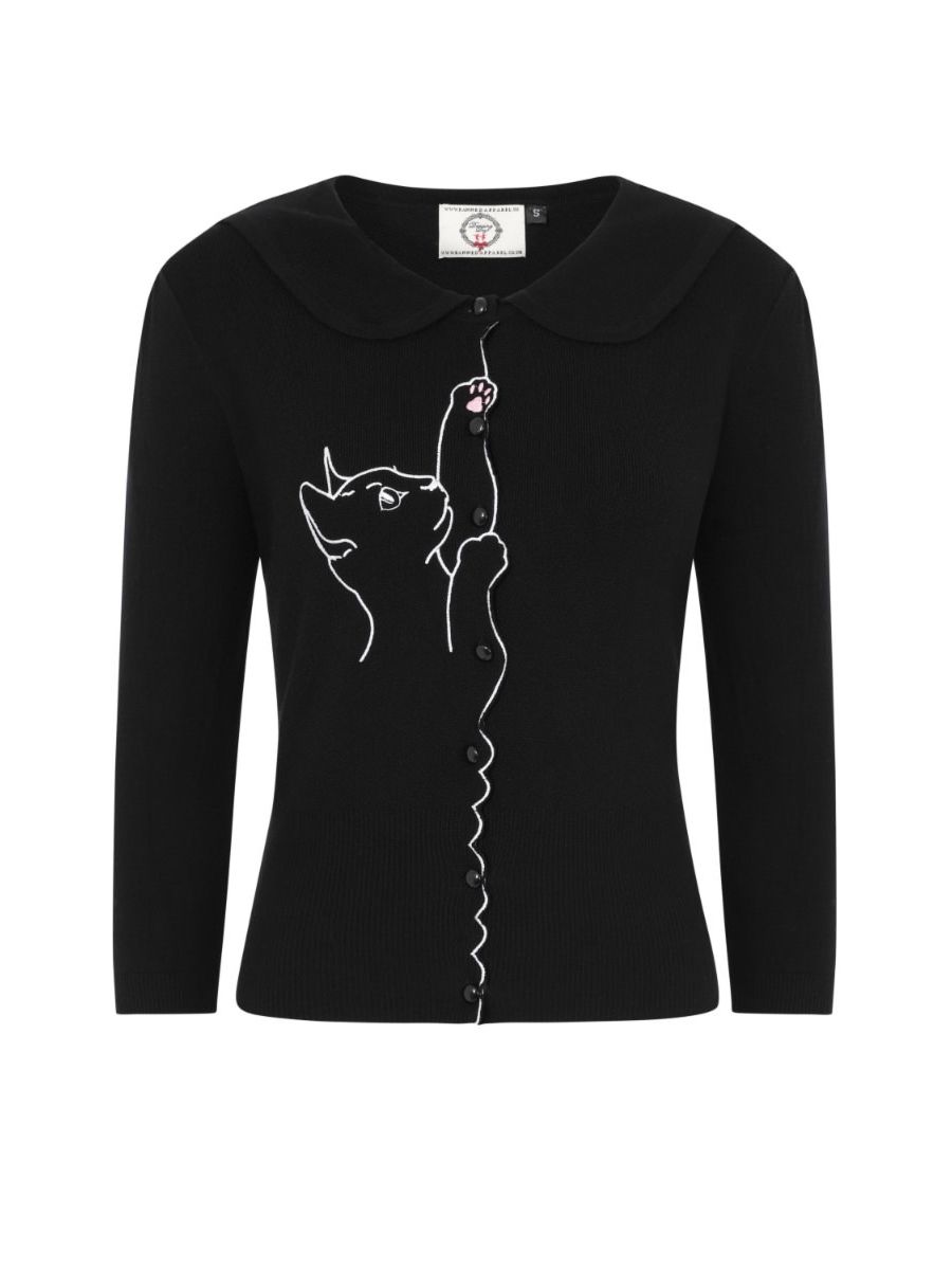 Banned Retro 1950's Cat Scallop Collar Vintage Cardigan Black