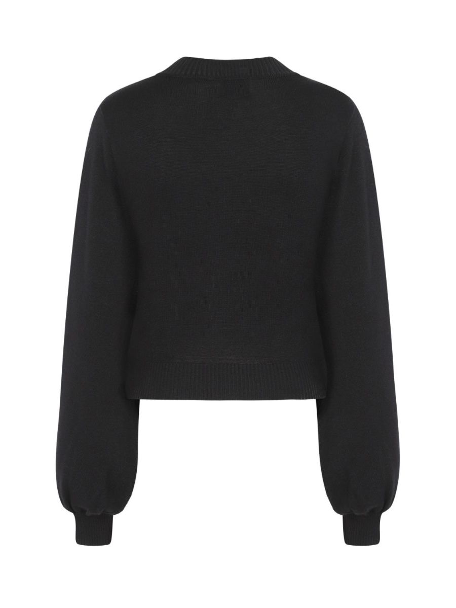 Banned Retro Balloon Sleeve Black Soft Knit High Neck Vintage Crop Top Black