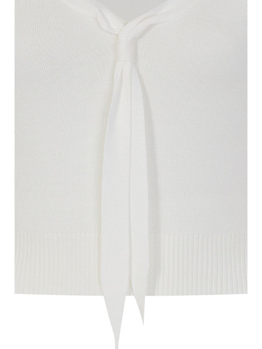 Banned Retro Pussy Bow Crop Knit Top White