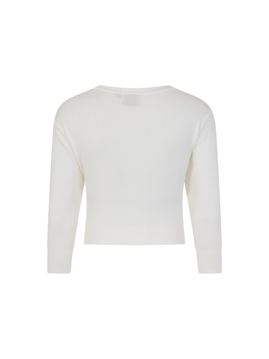 Banned Retro Pussy Bow Crop Knit Top White