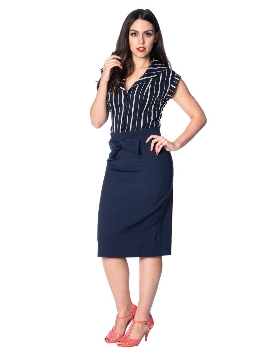 Banned Retro 1920's Deckchair Stripe Rita Blouse Navy