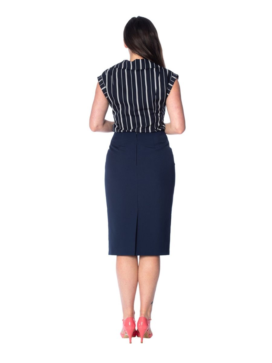Banned Retro 1920's Deckchair Stripe Rita Blouse Navy
