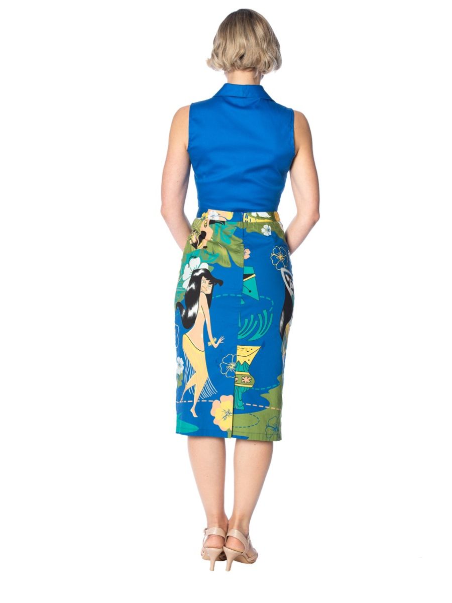Banned Retro 1950's Tiki Tie Up Crop Top Blouse Blue