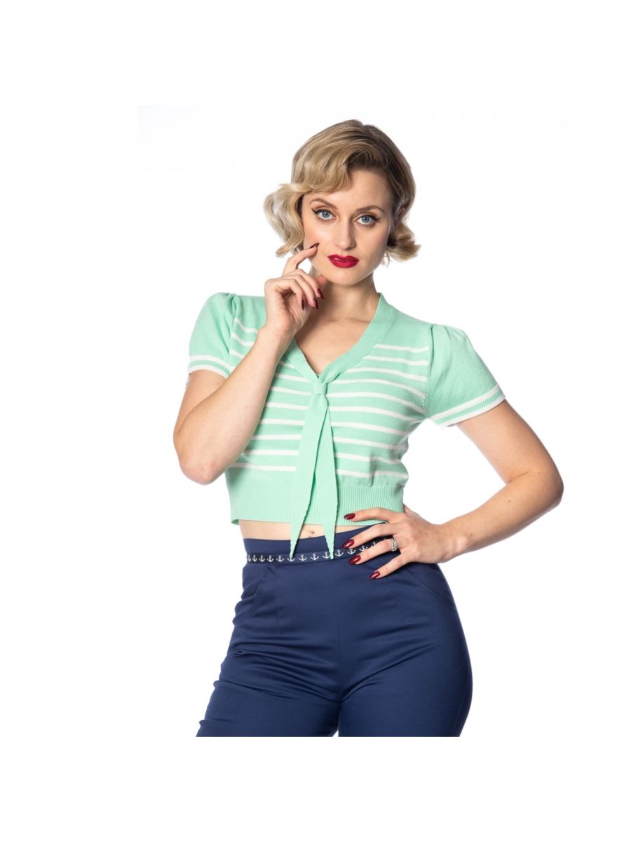 Banned Retro 1950's Sailor Stripe Nautical Crop Knit Top Mint