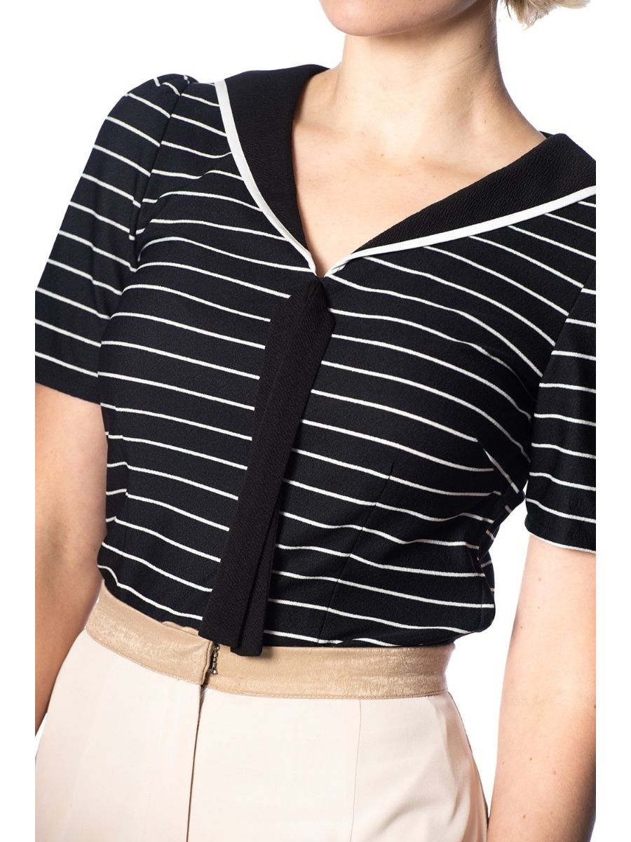 Banned Retro 1950's Pier Stripe Jersey Sailor Nautical Knit Top Black White