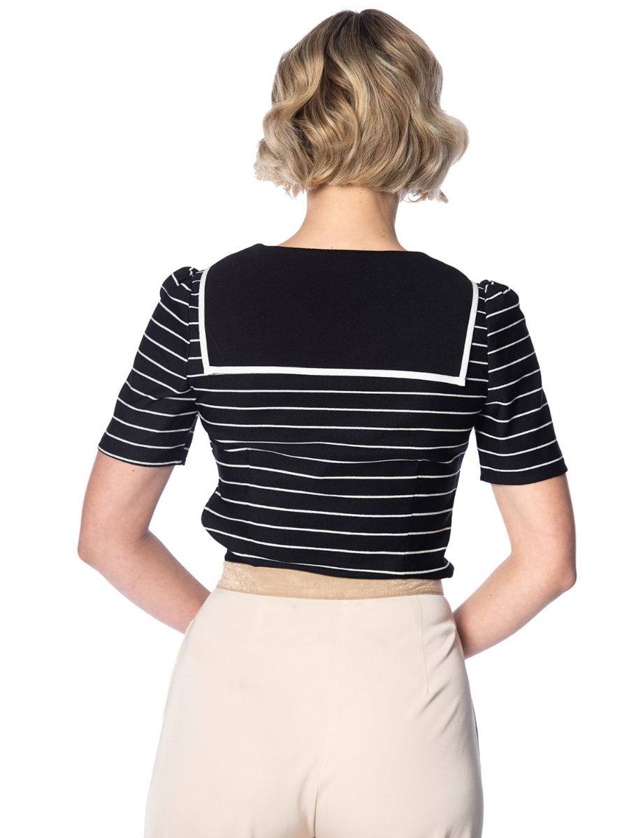 Banned Retro 1950's Pier Stripe Jersey Sailor Nautical Knit Top Black White