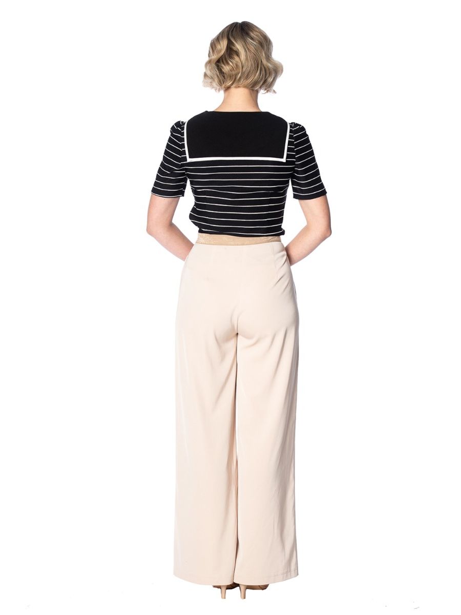 Banned Retro 1950's Pier Stripe Jersey Sailor Nautical Knit Top Black White