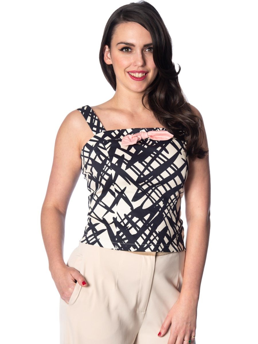 Banned Retro Handsketch Vintage Sleeveless Top Cream