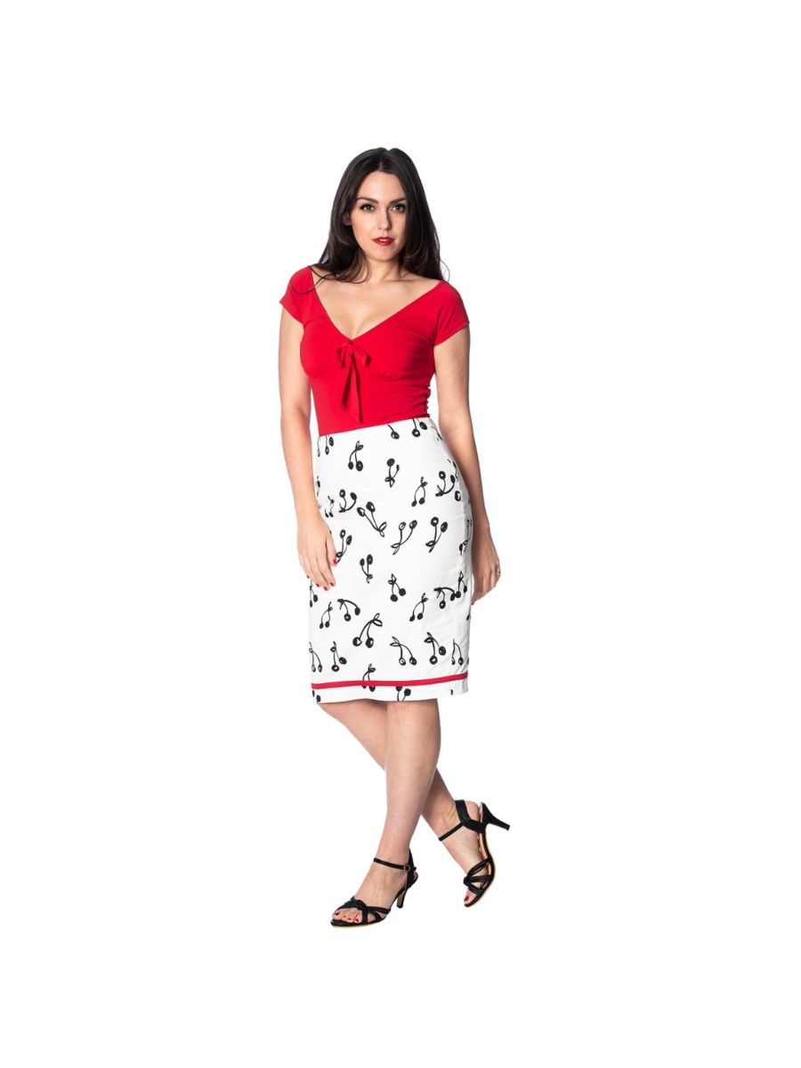Banned Retro 1950's Bow Wow V-Neck Vintage Top Red