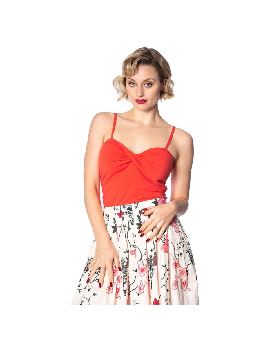 Banned Retro Wrap Front Strappy Vintage Twist Tank Top Orange