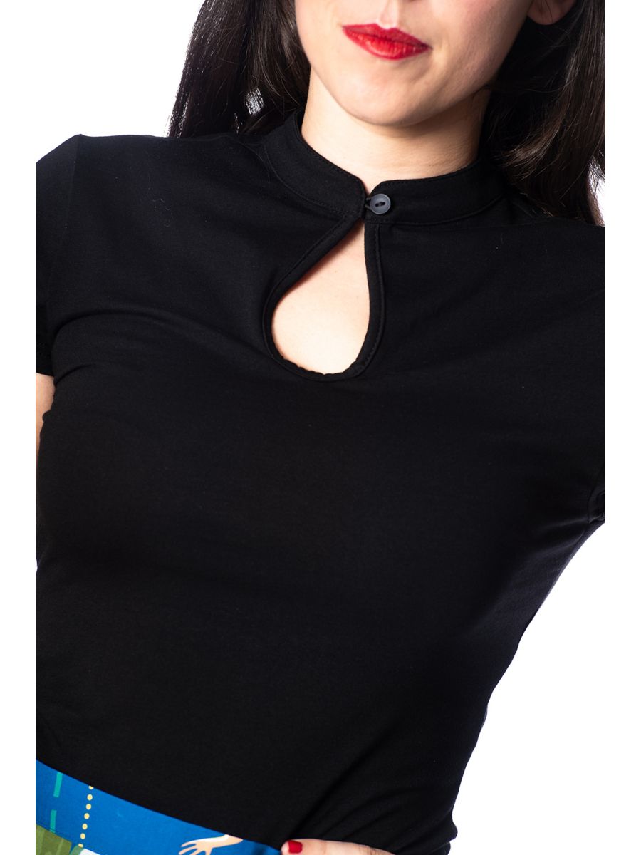 MANDARIN COLLAR TOP Black