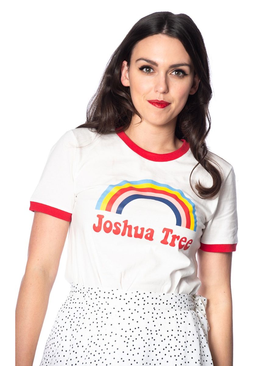 Banned Retro 70's Joshua Tree Rainbow Didi Crew Neck Vintage T-Shirt White
