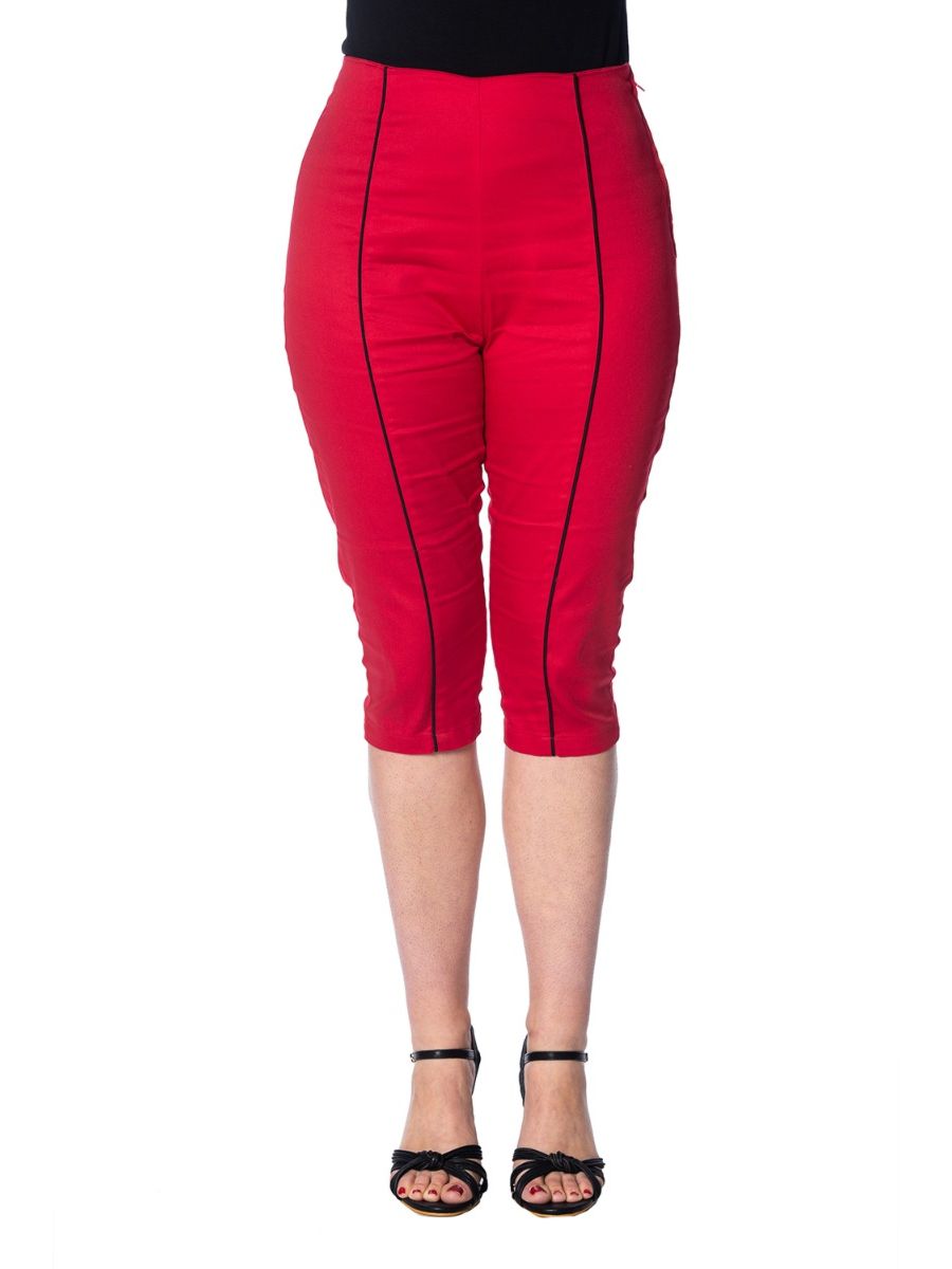 Banned Retro 1950's Rockin High Waist Vintage Capri Trouser Red
