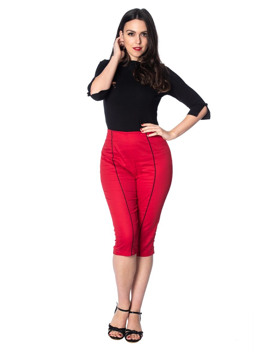 Banned Retro 1950's Rockin High Waist Vintage Capri Trouser Red
