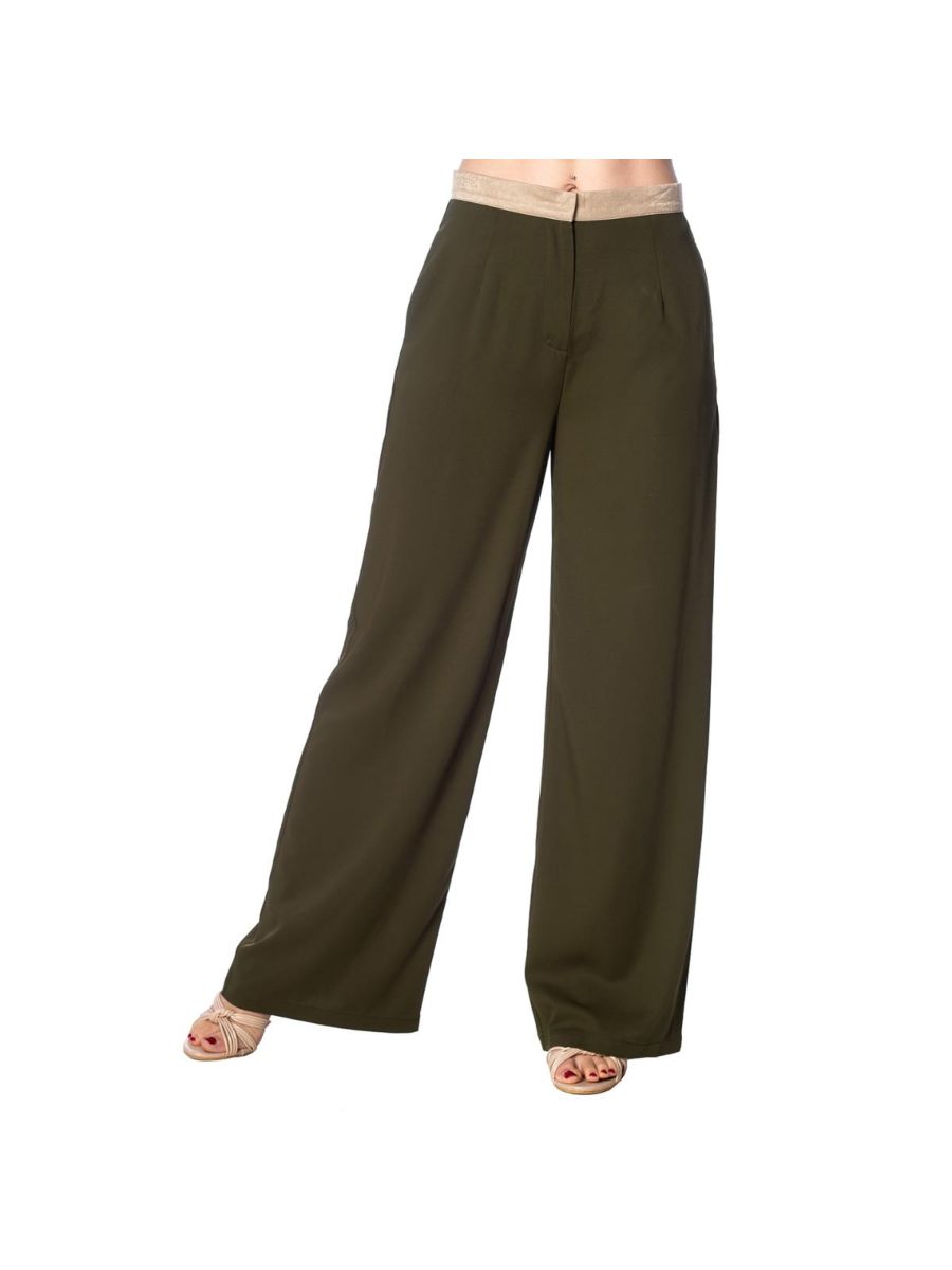 Banned Retro 1950's On The Nile Vintage Wide Leg Trouser Khaki Green