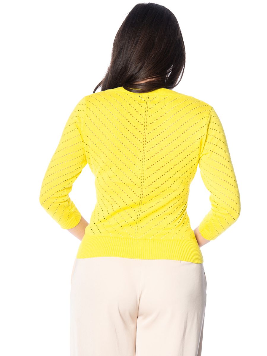 Banned Retro Charlie Chevron Perforated Vintage Knit Top Yellow
