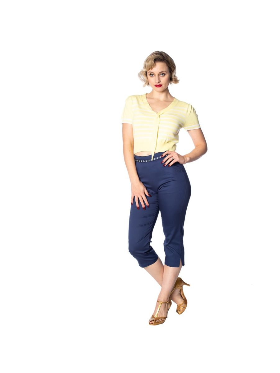 Banned Retro 1950's Sailor Stripe Nautical Crop Knit Top Yellow