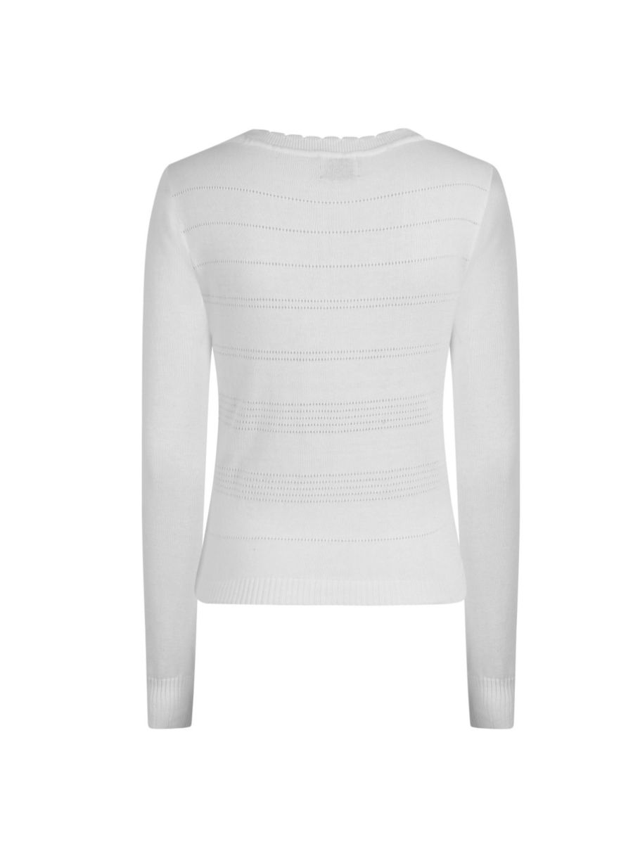 Banned Retro 1950's Pointelle Scalloped Perforated V-Neck Vintage Cardigan Cream