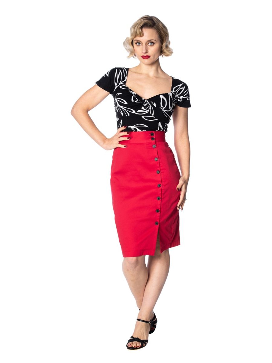 Banned Retro 1950's Palm Twist Floral Wrap Top Black