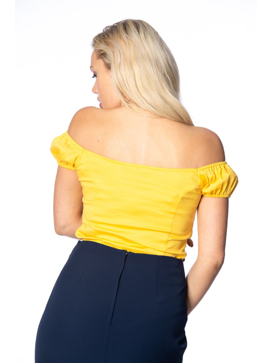 Banned Retro Winnie Off Shoulder Vintage Top Dark Yellow