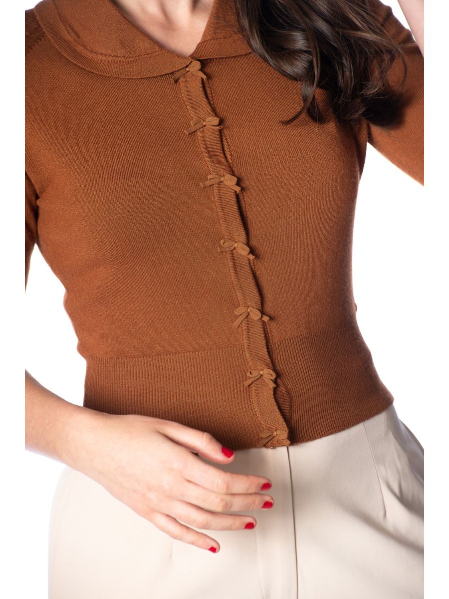 Banned Retro 1950's April Short Sleeve Bow Vintage Anita Cardigan Light Brown