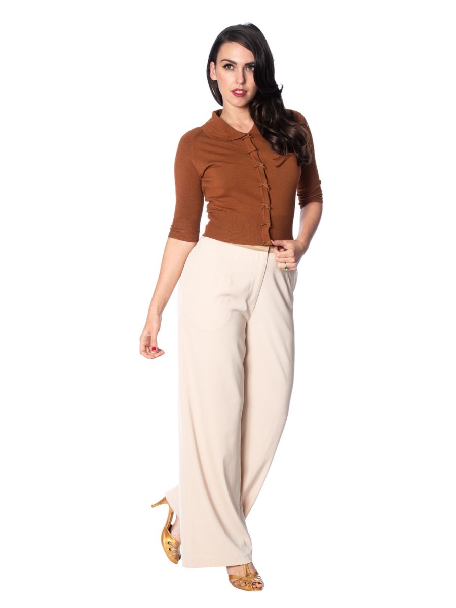 Banned Retro 1950's April Short Sleeve Bow Vintage Anita Cardigan Light Brown