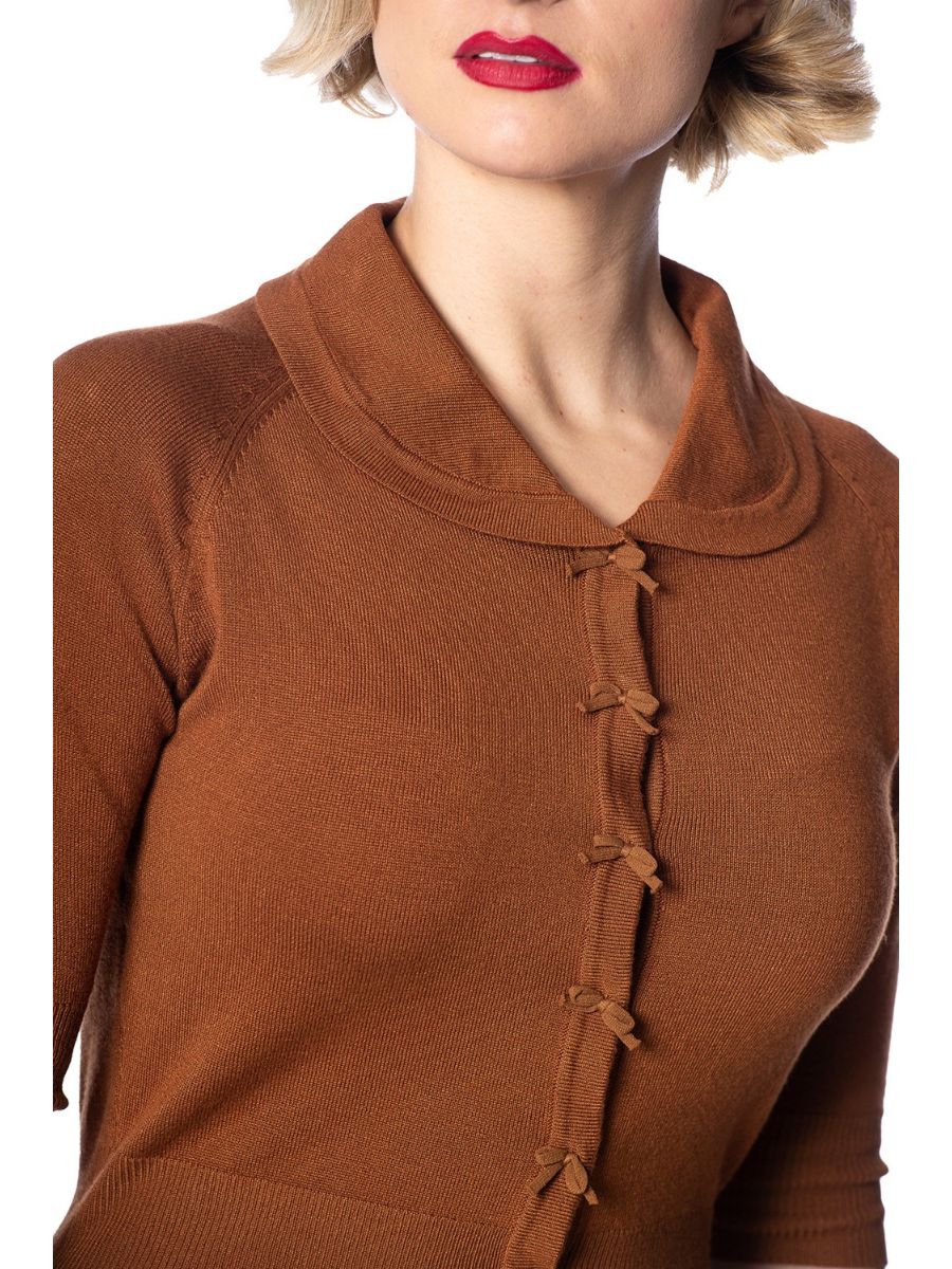 Banned Retro 1950's April Short Sleeve Bow Vintage Anita Cardigan Light Brown