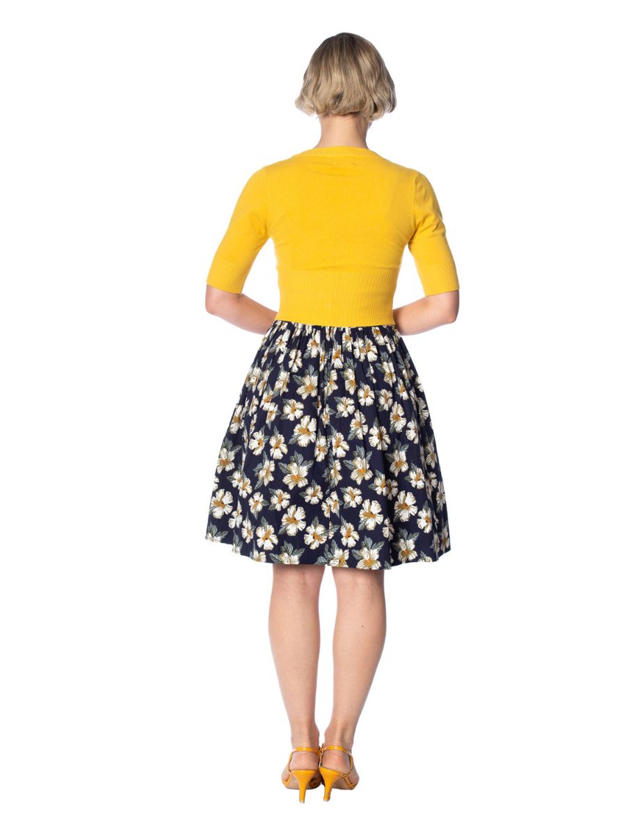 Banned Retro 1950's Overload V-Neck Cropped Vintage Cardigan Mustard Yellow