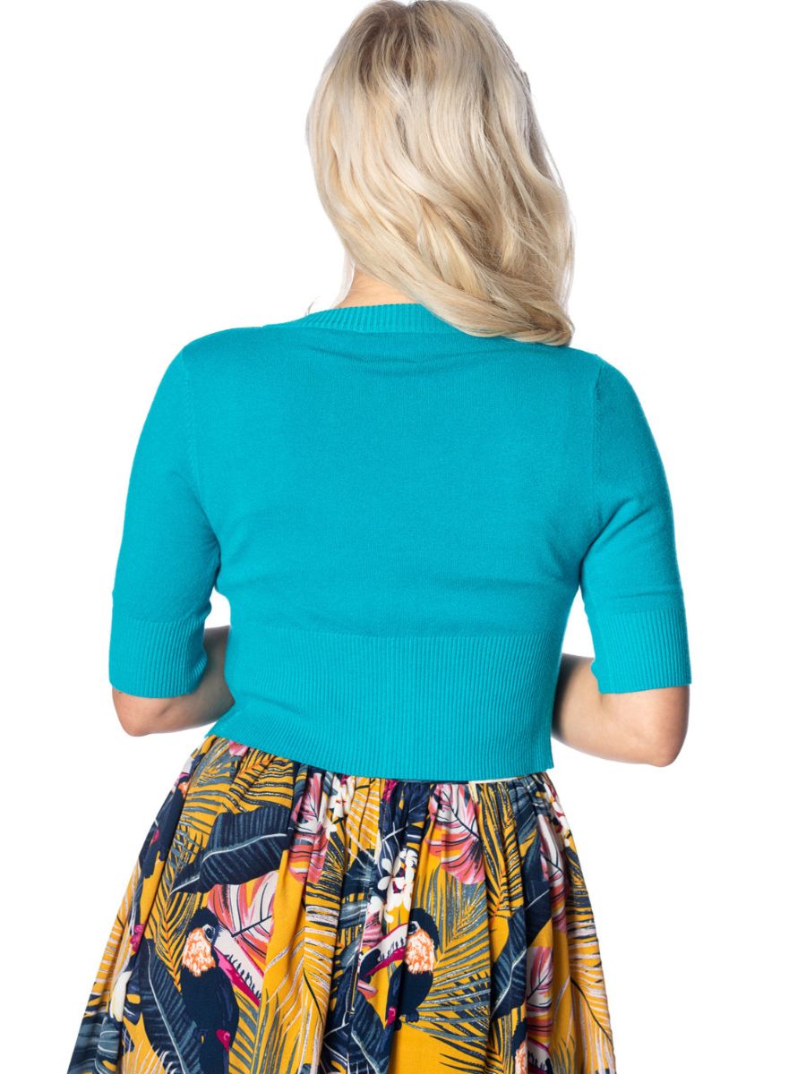 Banned Retro 1950's Overload V-Neck Cropped Vintage Cardigan Teal