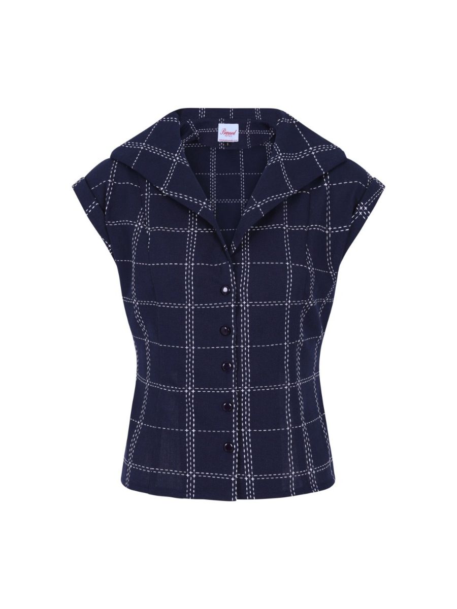 Banned Retro 1950's Chill Checks Rita Blouse Navy