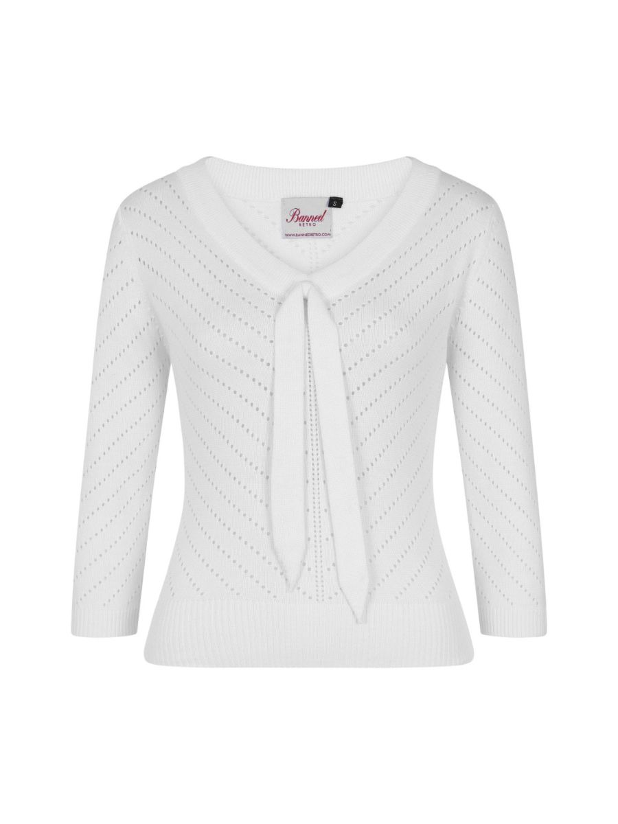 Banned Retro Charlie Chevron Perforated Vintage Knit Top Off White