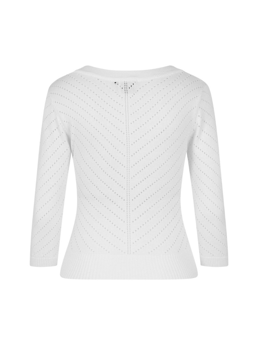 Banned Retro Charlie Chevron Perforated Vintage Knit Top Off White