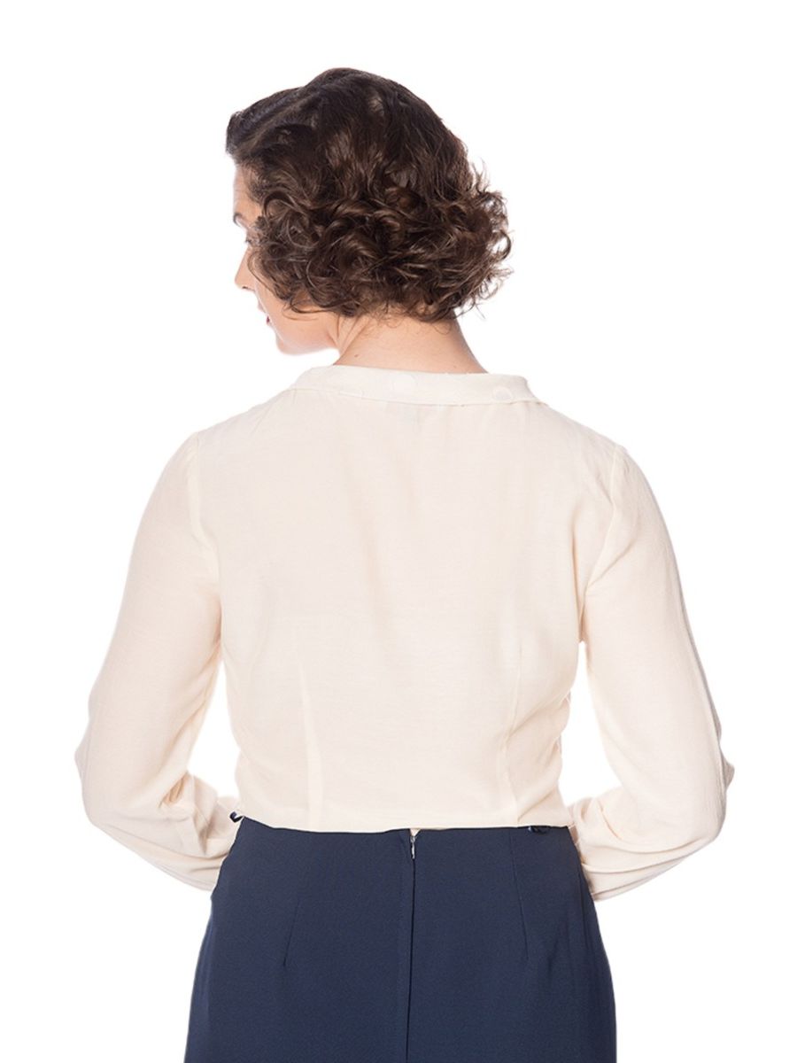Banned Retro 1950's The Betty Ruffle Vintage Bell Sleeve Blouse Cream
