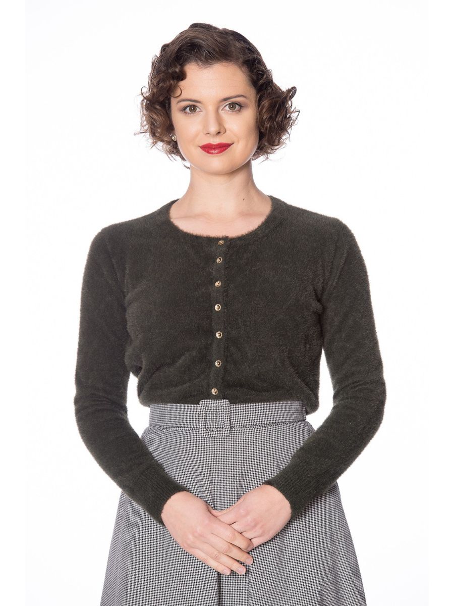 Banned Retro 1950's The Cozy Vintage Mara Faux Fur Cardigan Green
