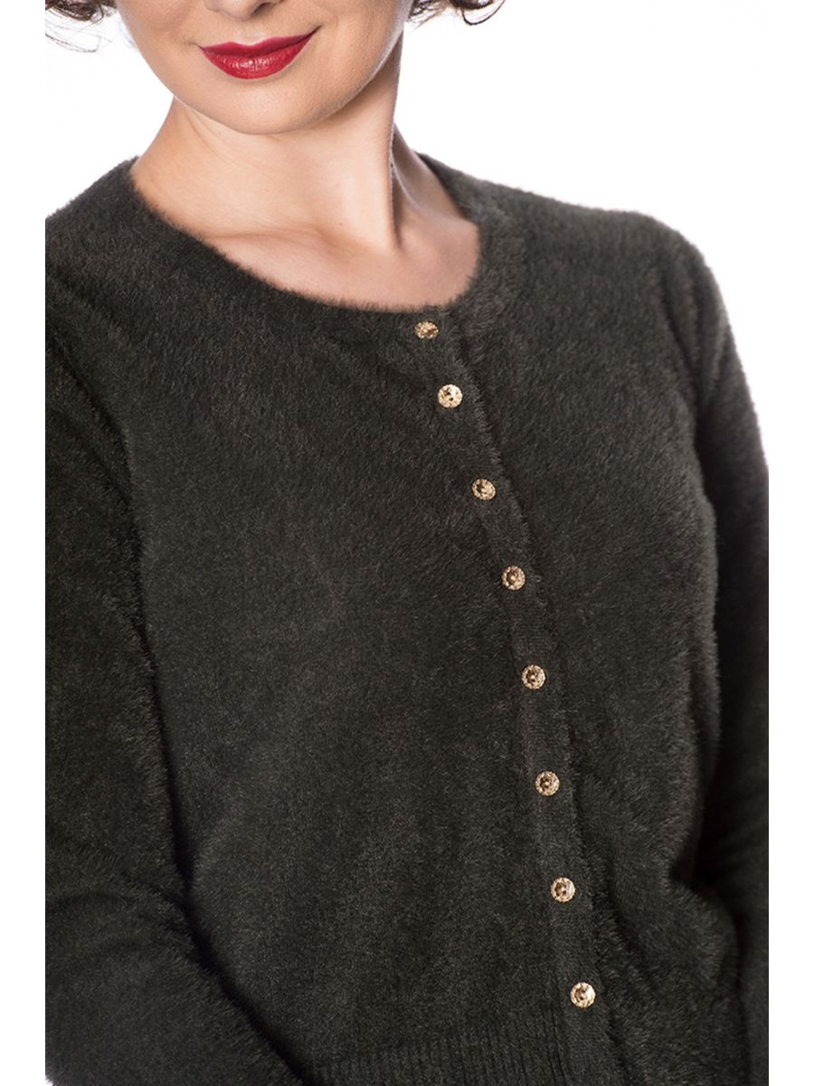 Banned Retro 1950's The Cozy Vintage Mara Faux Fur Cardigan Green