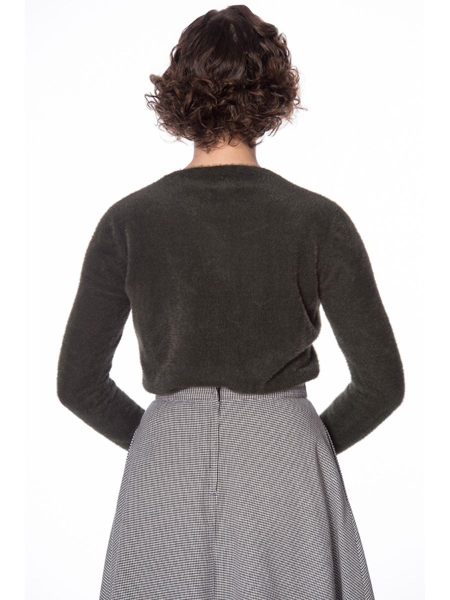 Banned Retro 1950's The Cozy Vintage Mara Faux Fur Cardigan Green
