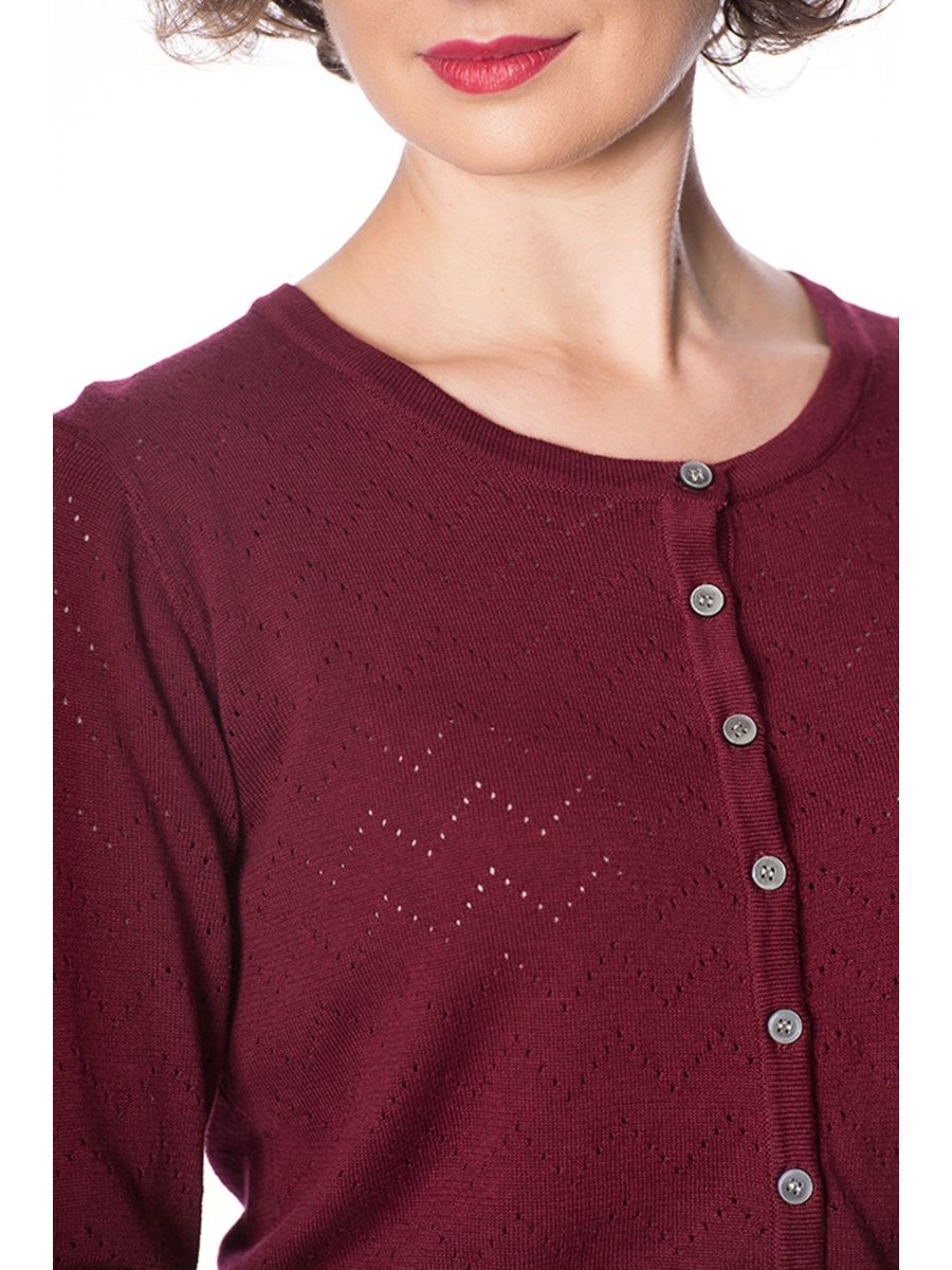 Banned Retro 1950's Pointelle Vintage Mara Knit Cardigan Aubergine